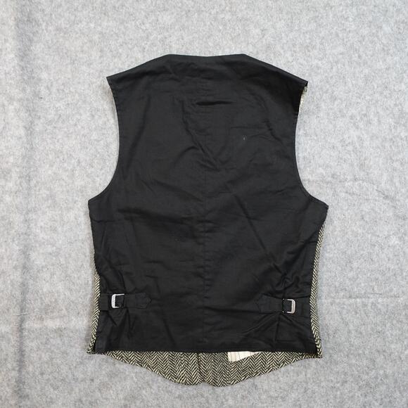 Vintage Vest Mens Small Tweed Wool Herringbone Waistcoat Black - Picture 4 of 13